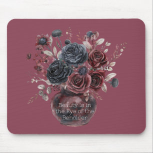Mousepad Vermelho Borgonha Flores Pretas Beleza É