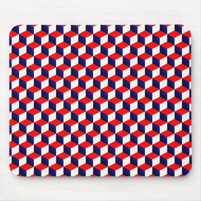 Mousepad Vermelho Branco e Azul Sombreados 3D Cubos (Frente)
