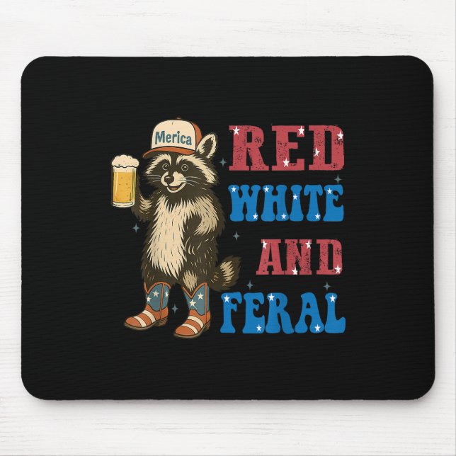 Mousepad Vermelho Branco E Feral Funny Guaxinim Cerveja 4 D (Frente)