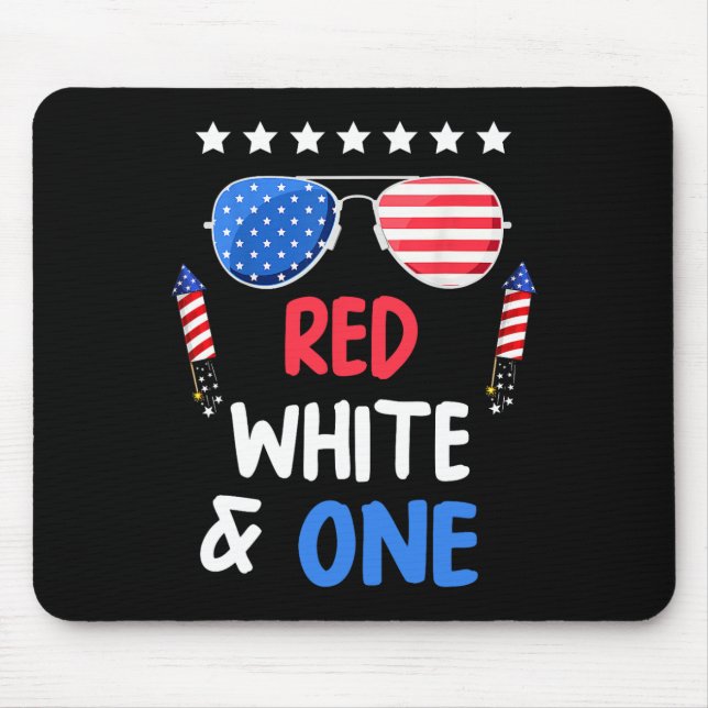 Mousepad Vermelho Branco E primeiro aniversario 4 De Julho  (Frente)