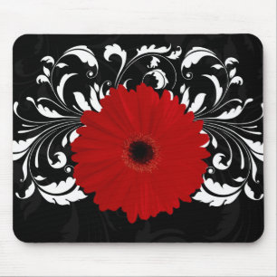 Mousepad Vermelho brilhante Gerbera Daisy em preto