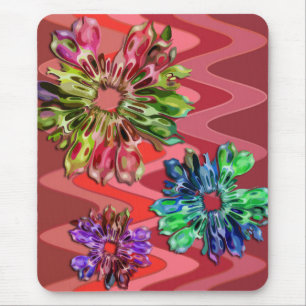 Mousepad vermelho da cavidade das flores abstratas 2D do