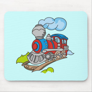 Mousepad Vermelho e camiseta e presentes azuis do trem