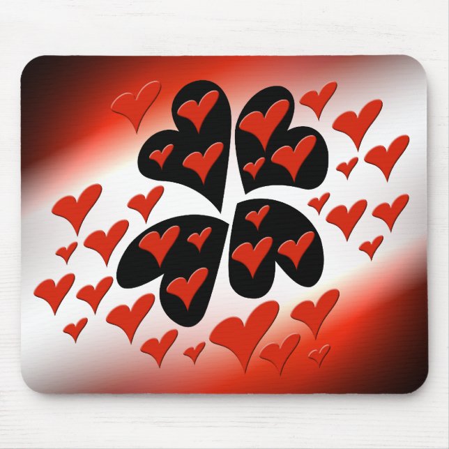 Mousepad Vermelho em Corações Pretos (Frente)