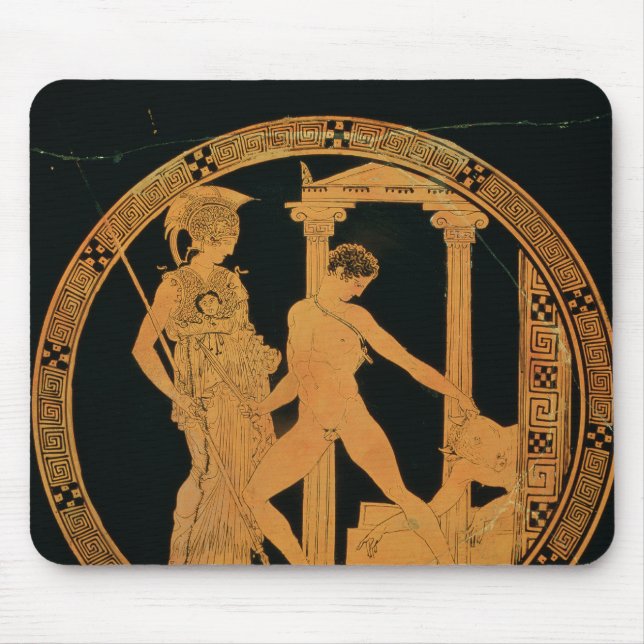Mousepad Vermelho-figura copo que descreve Athena, Theseus (Frente)