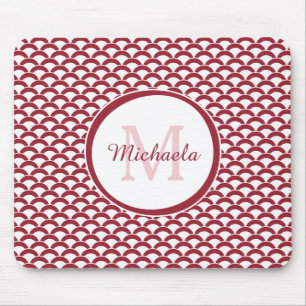 Mousepad Vermelho moderno e o branco Scallops o monograma e