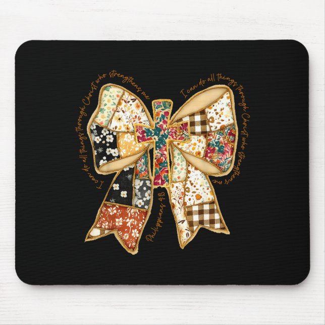 Mousepad Verse Bible Coquette Christian Jesus Bow Patchwork (Frente)