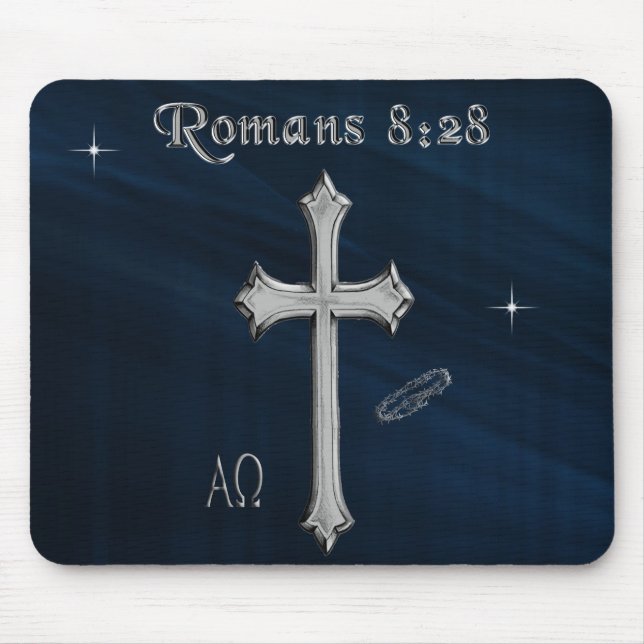 Mousepad versículo bíblico cristão Romanos 8:28 (Frente)