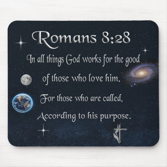 Mousepad versículo da Bíblia cristã Romanos 8:28 (Frente)