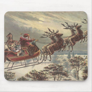 Mousepad Véspera de Natal Vintage Sleigh Santa Claus Vitori