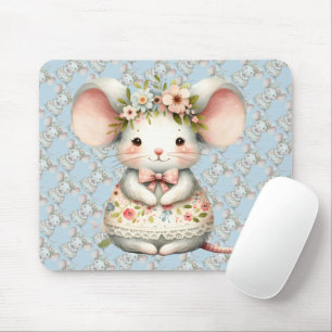 Mousepad Vestido Floral de Rato Fofo Coroa de Flores