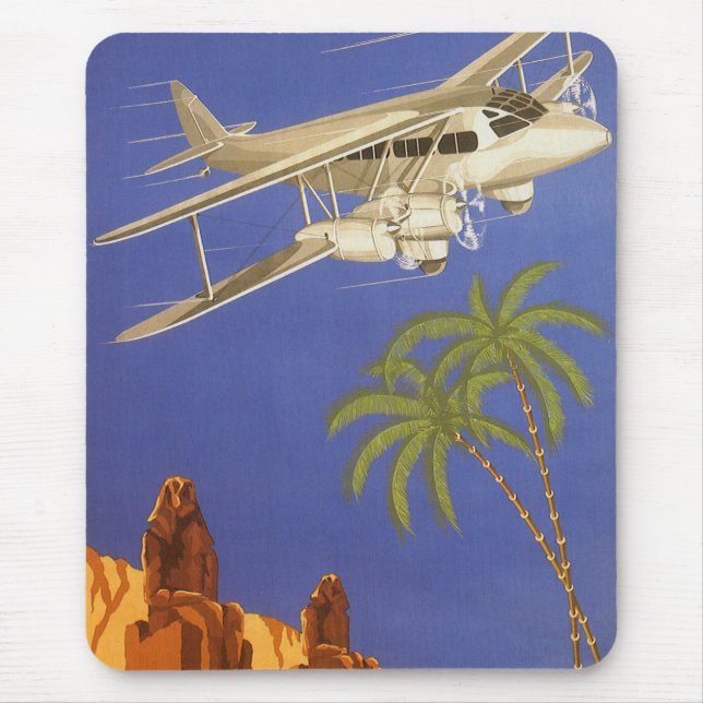 Mousepad Viagem Clássica para o Cairo, Egito, Avião Biplano (Frente)