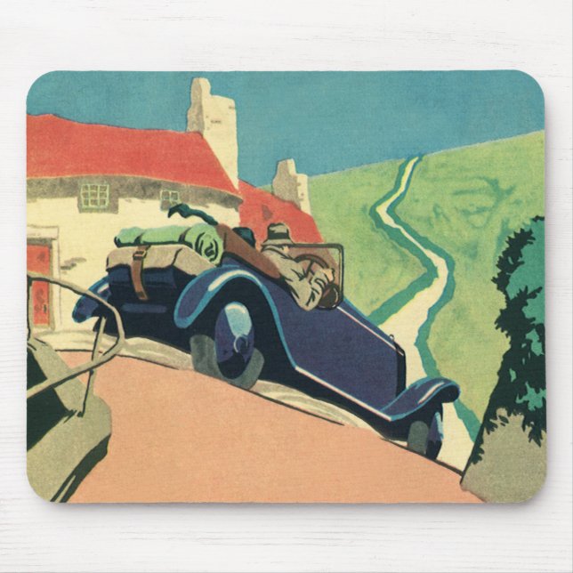 Mousepad Viagem de carro conversível antigo no campo (Frente)