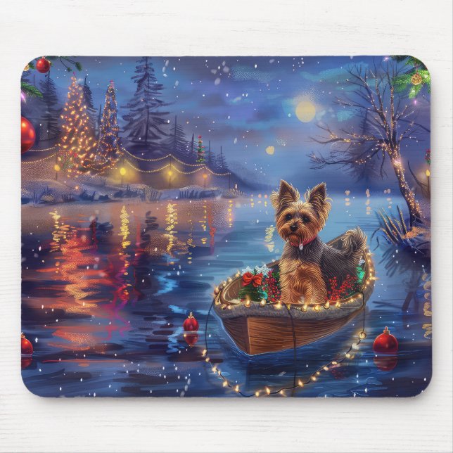 Mousepad Viagem Festiva de Natal de Biewer Terrier (Frente)
