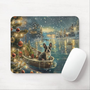 Mousepad Viagem Festiva de Natal do Boston Terrier