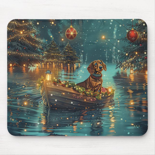 Mousepad Viagem Festiva de Natal do Dachshund (Frente)