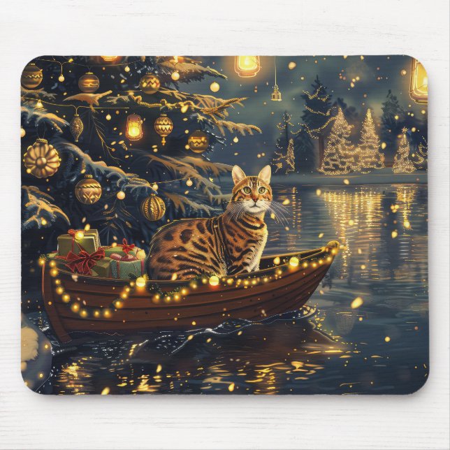 Mousepad Viagem Festiva de Natal do Gato Bengal (Frente)