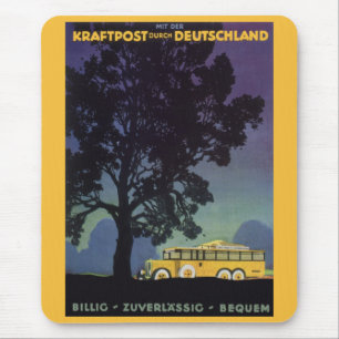 Mousepad Viagens vintage, Alemanha, ônibus amarelo à noite