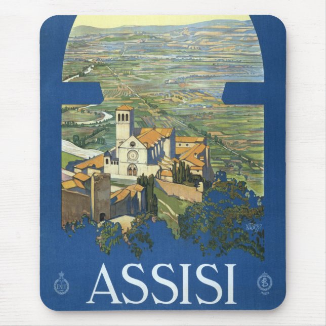 Mousepad Viagens vintage Assisi Itália Francesco Basilica (Frente)