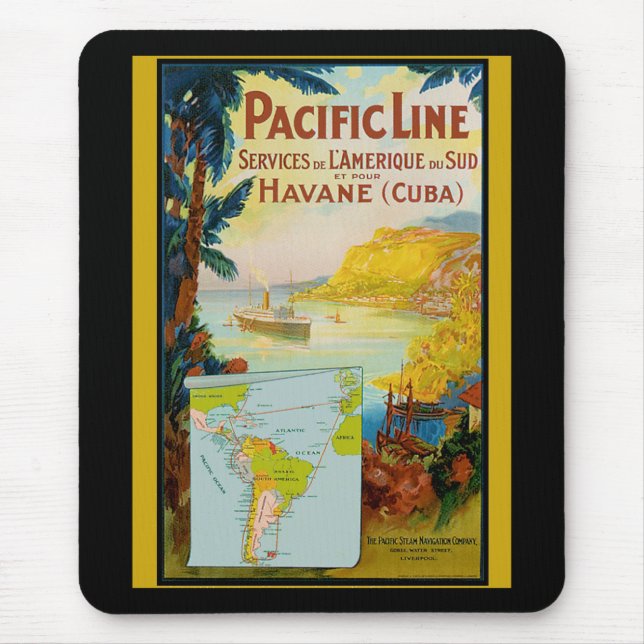 Mousepad Viagens vintage da Linha do Pacífico (Frente)