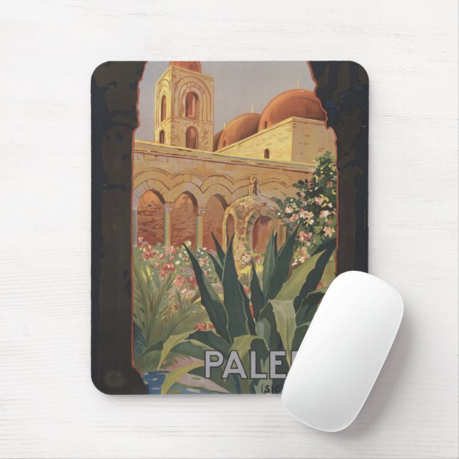 Mousepad Viagens vintage De Poster Para Palermo, Itália. (Com mouse)