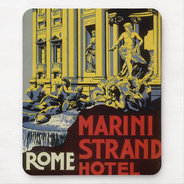 Mousepad Viagens vintage, Marini Strand Hotel, Roma, Itália (Frente)