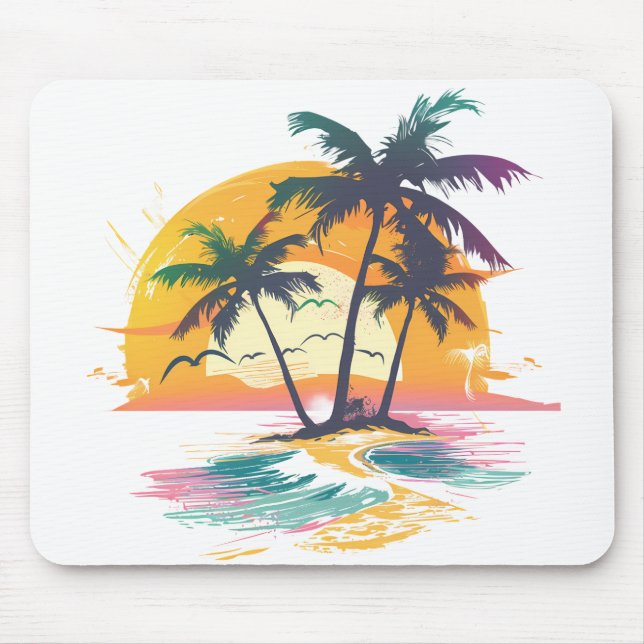Mousepad Víblias Tropicais Sunset - Palm Trees & Beach Desi (Frente)