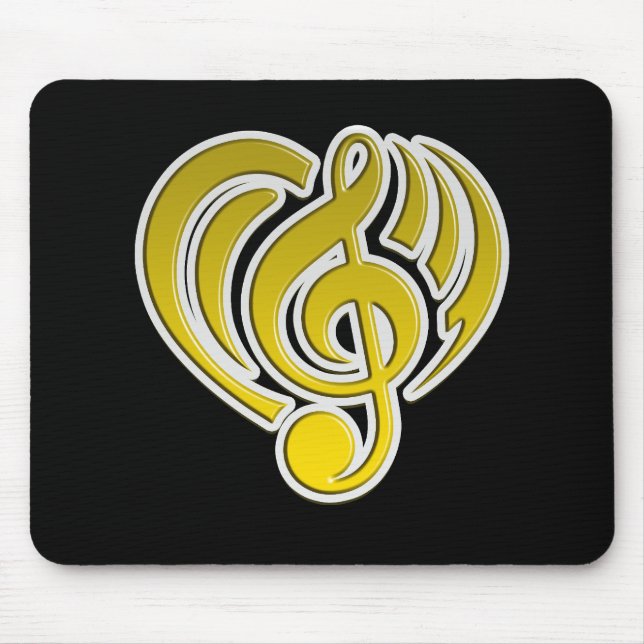 Mousepad Vibrações Amor Musical Coração Amarelo Nota Musica (Frente)