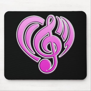 Mousepad Vibrações Amor Musical Coração Rosa Nota Musical D