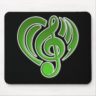 Mousepad Vibrações Amor Musical Coração Verde Nota Musical