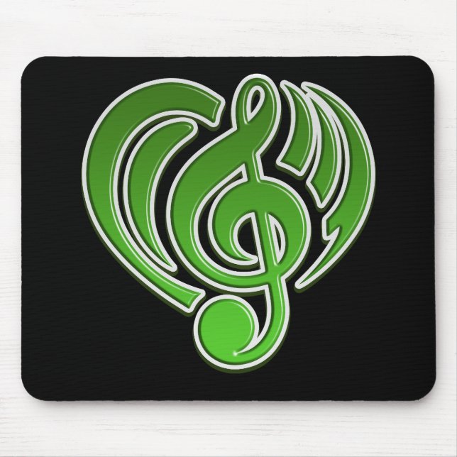 Mousepad Vibrações Amor Musical Coração Verde Nota Musical  (Frente)
