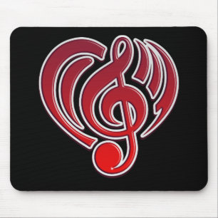 Mousepad Vibrações Amor Musical Coração Vermelho Nota Music