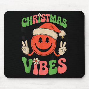 Mousepad Vibrações de Natal Groovy Rosto Sorridente Chapéu