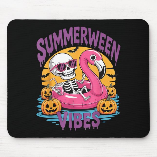 Mousepad Vibrações de Summerween Esqueleto Flamingo Assusta (Frente)