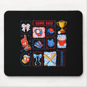 Mousepad Vibrações do dia do jogo retro coquette laço homen