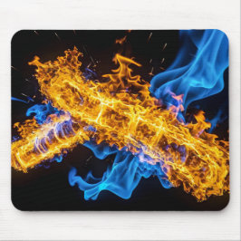 Mousepad Vibrant Blue Orange Fire Energy Core Sci-Fi