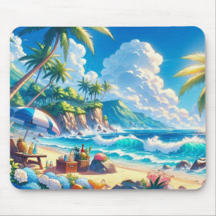 Mousepad Vibrant Tropical Island Beach Watercolor