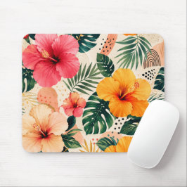 Mousepad Vibrante padrão floral contínuo de hibisco tropica