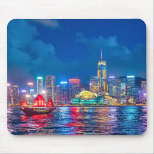 Mousepad Victoria Harbor e Hong Kong Skyline à noite