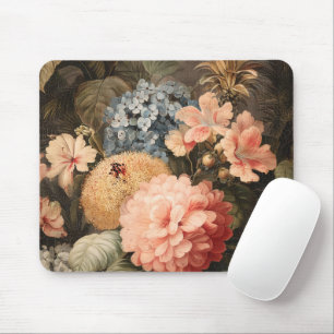Mousepad Vida Floral Antiga com Flor Vermelha e Branca