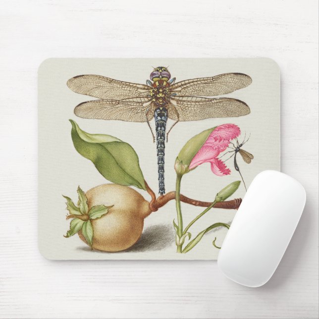Mousepad Vida no jardim, Libélula, Pera, Cravo e Inseto (Com mouse)
