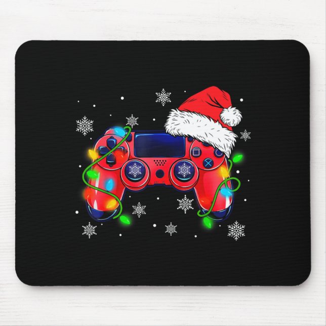 Mousepad Video Game Controller Christmas Santa Hat Gamer Bo (Frente)