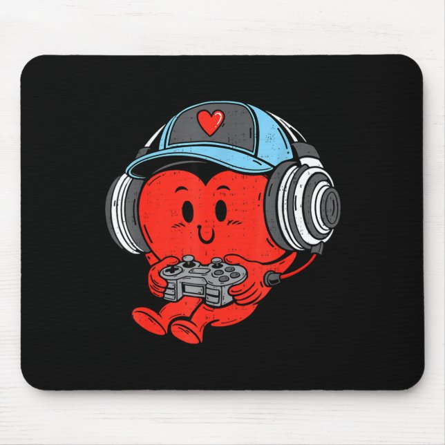 Mousepad Video Game Gamer Heart Valentines Day Gaming Boys  (Frente)