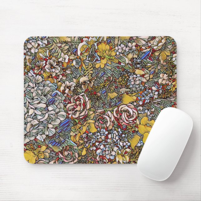 Mousepad Vidro Arrefecido Floral Botânico (Com mouse)