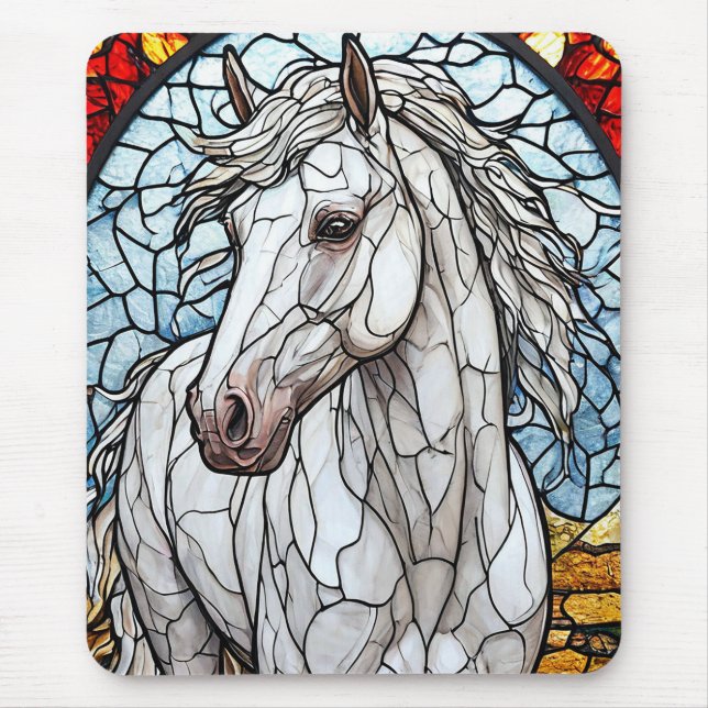 Mousepad Vidro colorido Cavalo Branco (Frente)