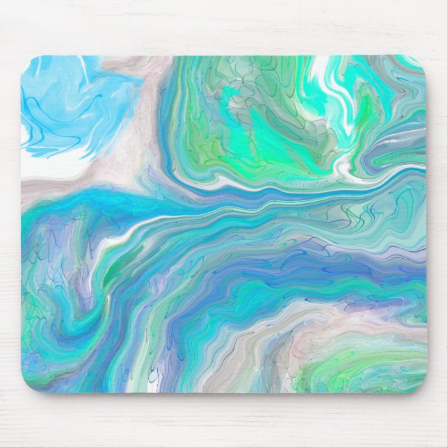 Mousepad Vidro do Mar Azul e Marte Verde Arte Fluida (Frente)