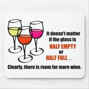 Mousepad Vidros de Vinho de Cartoon Vidro Meio Vazio Humor