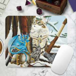 Mousepad Viking Cat Blue Dragon