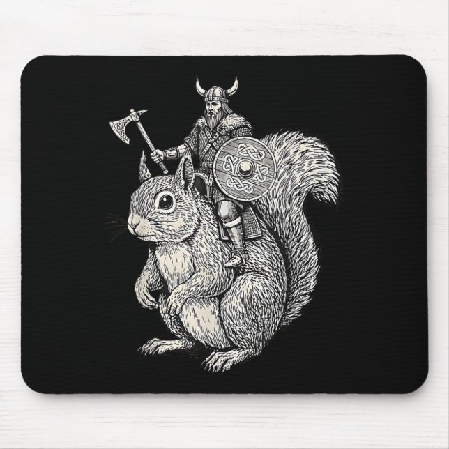 Mousepad Viking Riding Squirrel Funny Warrior Art  (Frente)