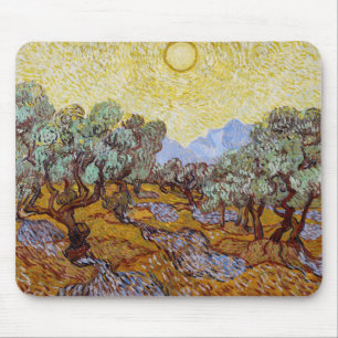 Mousepad Vincent van Gogh - Oliveiras, céu amarelo e sol